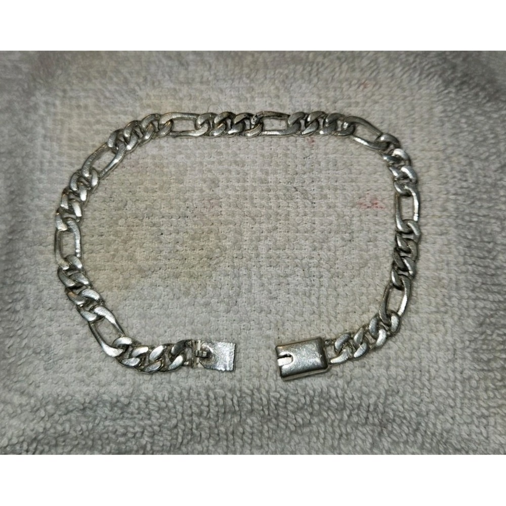 Taxco Sterling Silver Figaro Chain Bracelet Mexico 925 Stamped 10g 7.25in